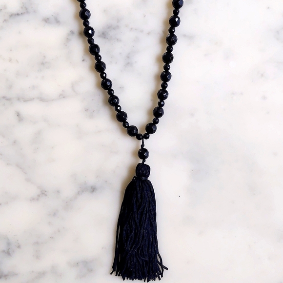 NWOT. The Limited Two Sizes Black Beads w/Tassel Beaded Adjustable Necklace. - Picture 3 of 3